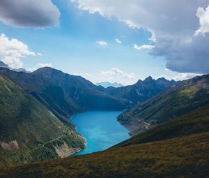 Preview wallpaper mountains, nature, landscape, clouds, lake