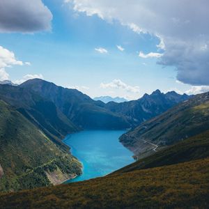 Preview wallpaper mountains, nature, landscape, clouds, lake