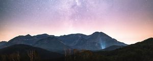 Preview wallpaper mountains, nebula, stars, trees