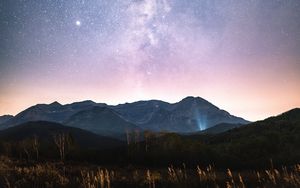 Preview wallpaper mountains, nebula, stars, trees