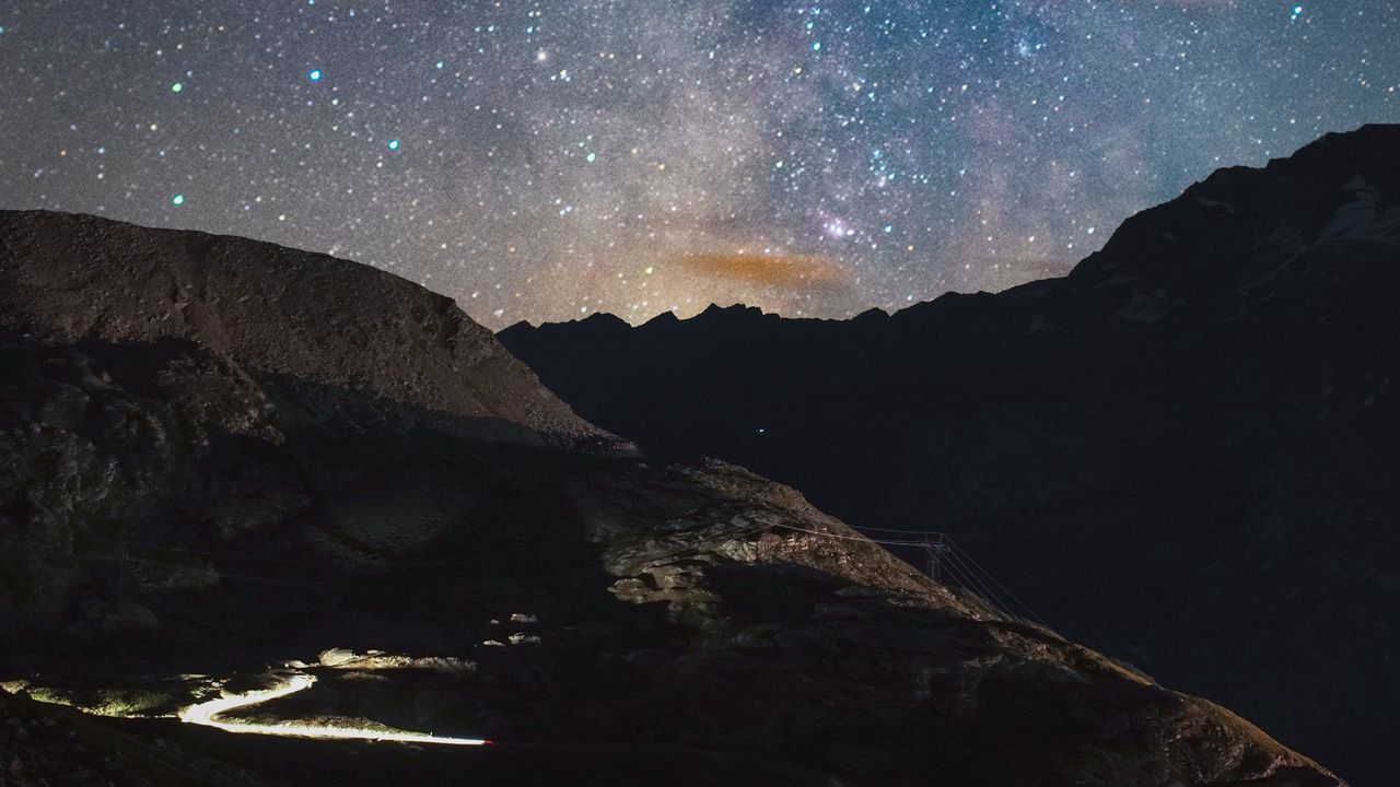 Wallpaper mountains, nebula, stars, rocks hd, picture, image