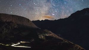 Preview wallpaper mountains, nebula, stars, rocks