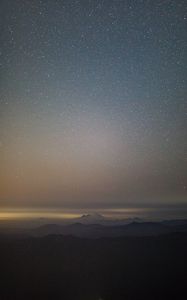 Preview wallpaper mountains, night, aerial view, fog, starry sky