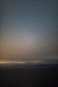 Preview wallpaper mountains, night, aerial view, fog, starry sky