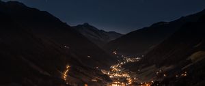 Preview wallpaper mountains, night, building, sky