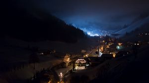 Preview wallpaper mountains, night, buildings, light