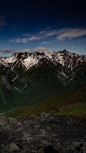 Preview wallpaper mountains, night, landscape, peaks, starry sky