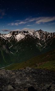 Preview wallpaper mountains, night, landscape, peaks, starry sky