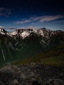 Preview wallpaper mountains, night, landscape, peaks, starry sky