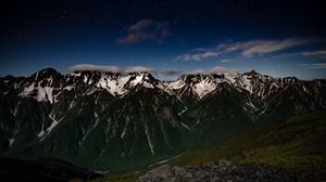 Preview wallpaper mountains, night, landscape, peaks, starry sky