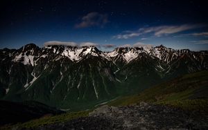 Preview wallpaper mountains, night, landscape, peaks, starry sky