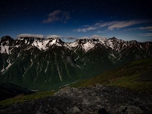 Preview wallpaper mountains, night, landscape, peaks, starry sky