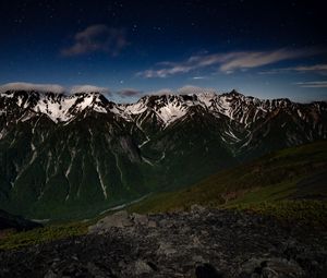 Preview wallpaper mountains, night, landscape, peaks, starry sky