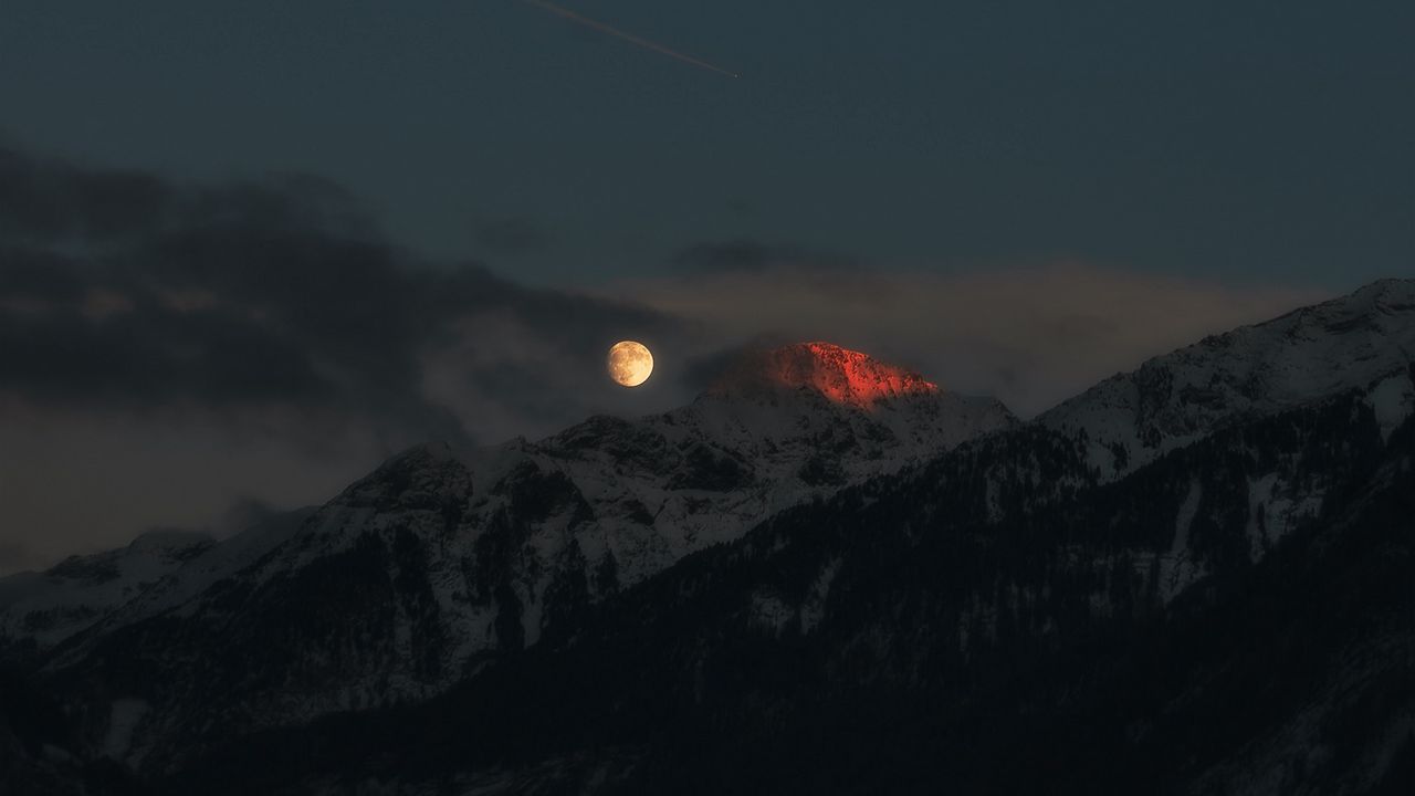 Wallpaper mountains, night, moon, full moon, peak