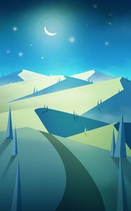 Preview wallpaper mountains, night, moon, stars, art, landscape