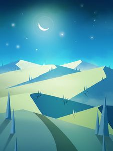 Preview wallpaper mountains, night, moon, stars, art, landscape