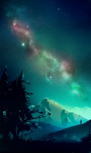 Preview wallpaper mountains, night, northern lights, landscape, art