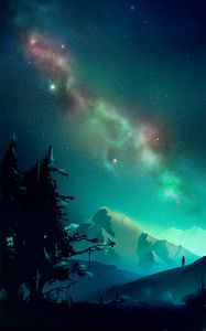 Preview wallpaper mountains, night, northern lights, landscape, art