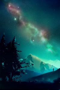 Preview wallpaper mountains, night, northern lights, landscape, art