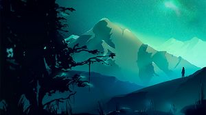 Preview wallpaper mountains, night, northern lights, landscape, art