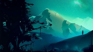 Preview wallpaper mountains, night, northern lights, landscape, art