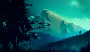 Preview wallpaper mountains, night, northern lights, landscape, art