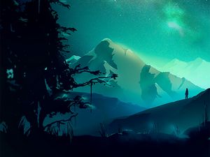 Preview wallpaper mountains, night, northern lights, landscape, art