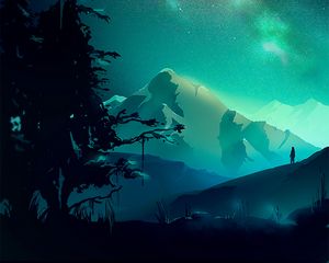 Preview wallpaper mountains, night, northern lights, landscape, art