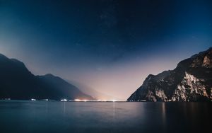 Preview wallpaper mountains, night, sea