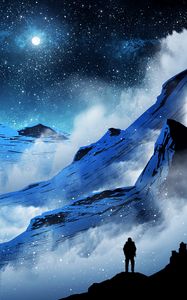 Preview wallpaper mountains, night, silhouette, moon, moonlight