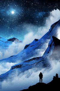 Preview wallpaper mountains, night, silhouette, moon, moonlight