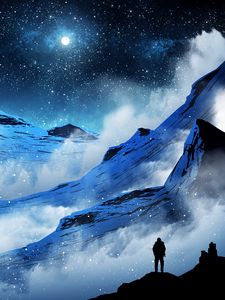 Preview wallpaper mountains, night, silhouette, moon, moonlight