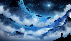 Preview wallpaper mountains, night, silhouette, moon, moonlight