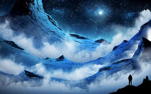 Preview wallpaper mountains, night, silhouette, moon, moonlight