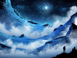 Preview wallpaper mountains, night, silhouette, moon, moonlight