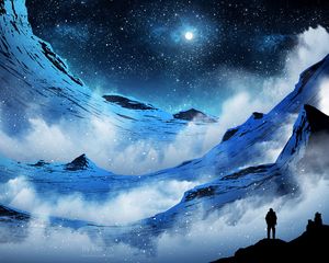 Preview wallpaper mountains, night, silhouette, moon, moonlight