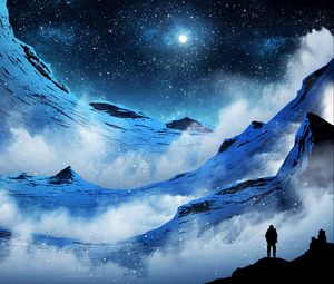 Preview wallpaper mountains, night, silhouette, moon, moonlight