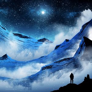 Preview wallpaper mountains, night, silhouette, moon, moonlight