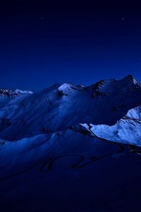 Preview wallpaper mountains, night, sky, road, bends, darkness