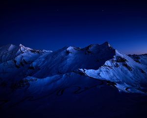 Preview wallpaper mountains, night, sky, road, bends, darkness