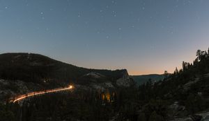 Preview wallpaper mountains, night, starry sky, stars, sky, top view