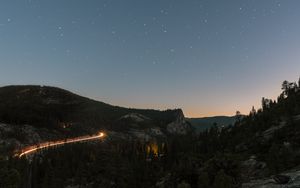 Preview wallpaper mountains, night, starry sky, stars, sky, top view