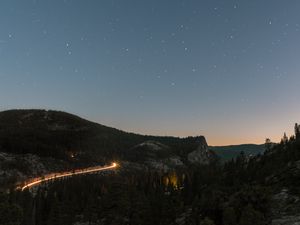 Preview wallpaper mountains, night, starry sky, stars, sky, top view