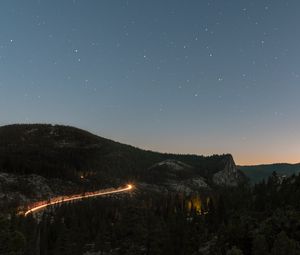 Preview wallpaper mountains, night, starry sky, stars, sky, top view