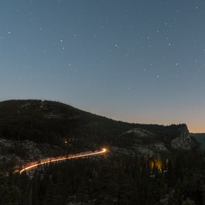 Preview wallpaper mountains, night, starry sky, stars, sky, top view