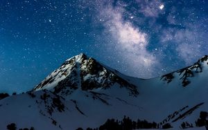 Preview wallpaper mountains, night, starry sky, milky way, snow