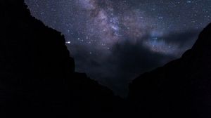 Preview wallpaper mountains, night, starry sky, dark, landscape