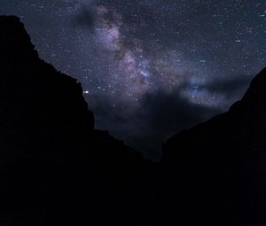 Preview wallpaper mountains, night, starry sky, dark, landscape