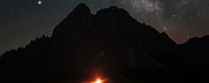 Preview wallpaper mountains, night, starry sky, darkness, fire