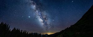 Preview wallpaper mountains, night, starry sky, milky way, landscape, dark